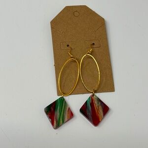 Handmade Christmas Acrylic Dangle Drop Earrings Red Green White Laser Cut 3"
